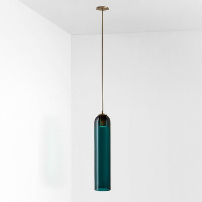 Cylinder Glass Pendant Light with Metal Downrod - Modern Art Deco