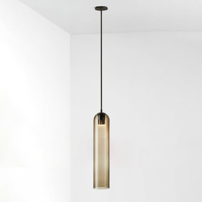 Cylinder Glass Pendant Light with Metal Downrod - Modern Art Deco