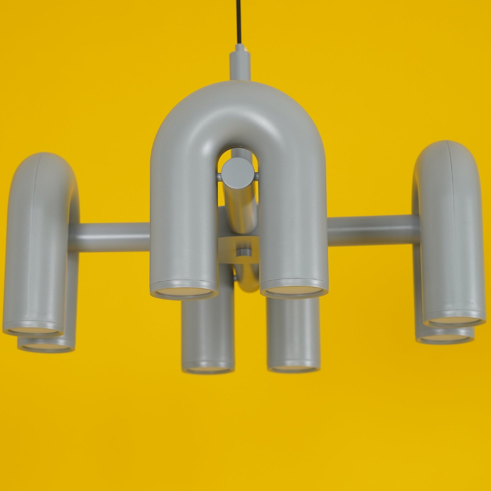 Moderner U-förmiger modularer Kronleuchter – skulpturale Bogen-Röhren-Pendelleuchte