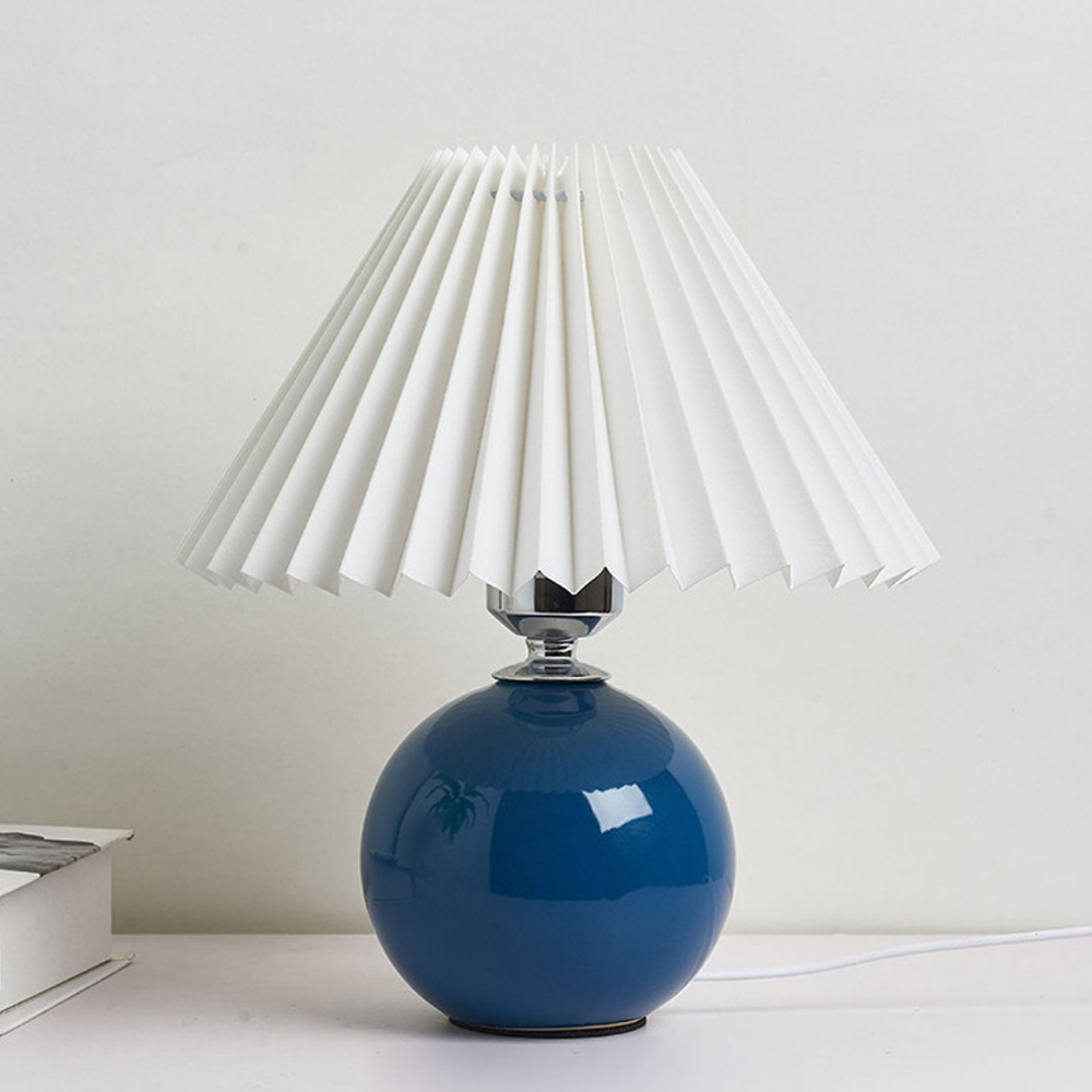 Lampe de table moderne à boule en céramique avec abat-jour plissé en forme de champignon