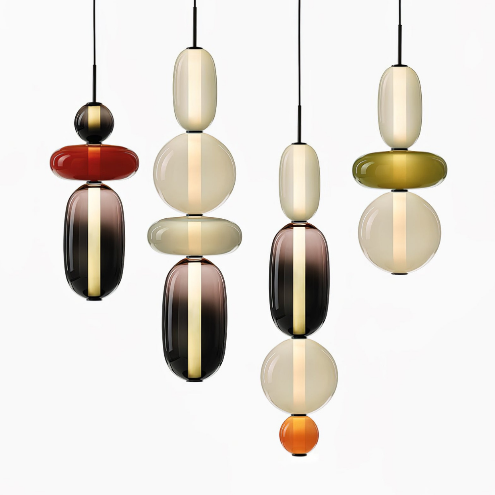 Gestapelte Glas-Hängeleuchte mit geometrischen Ebenen – Art-Déco-Stil