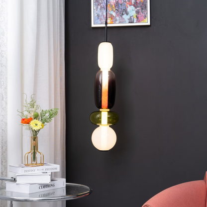 Stacked Glass Pendant Light with Geometric Tiers - Art Deco Style