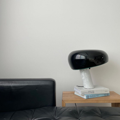 Architectural Marble Base Accent Lamp - Minimalist Glossy Stone Pedestal Light