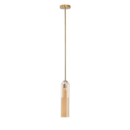 Cylinder Glass Pendant Light with Metal Downrod - Modern Art Deco