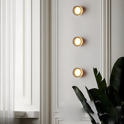 Round LED Wall Lamp with Textured Disk Shade - Modern Minimalist Sconce Light