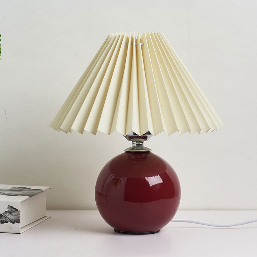 Lampe de table moderne à boule en céramique avec abat-jour plissé en forme de champignon