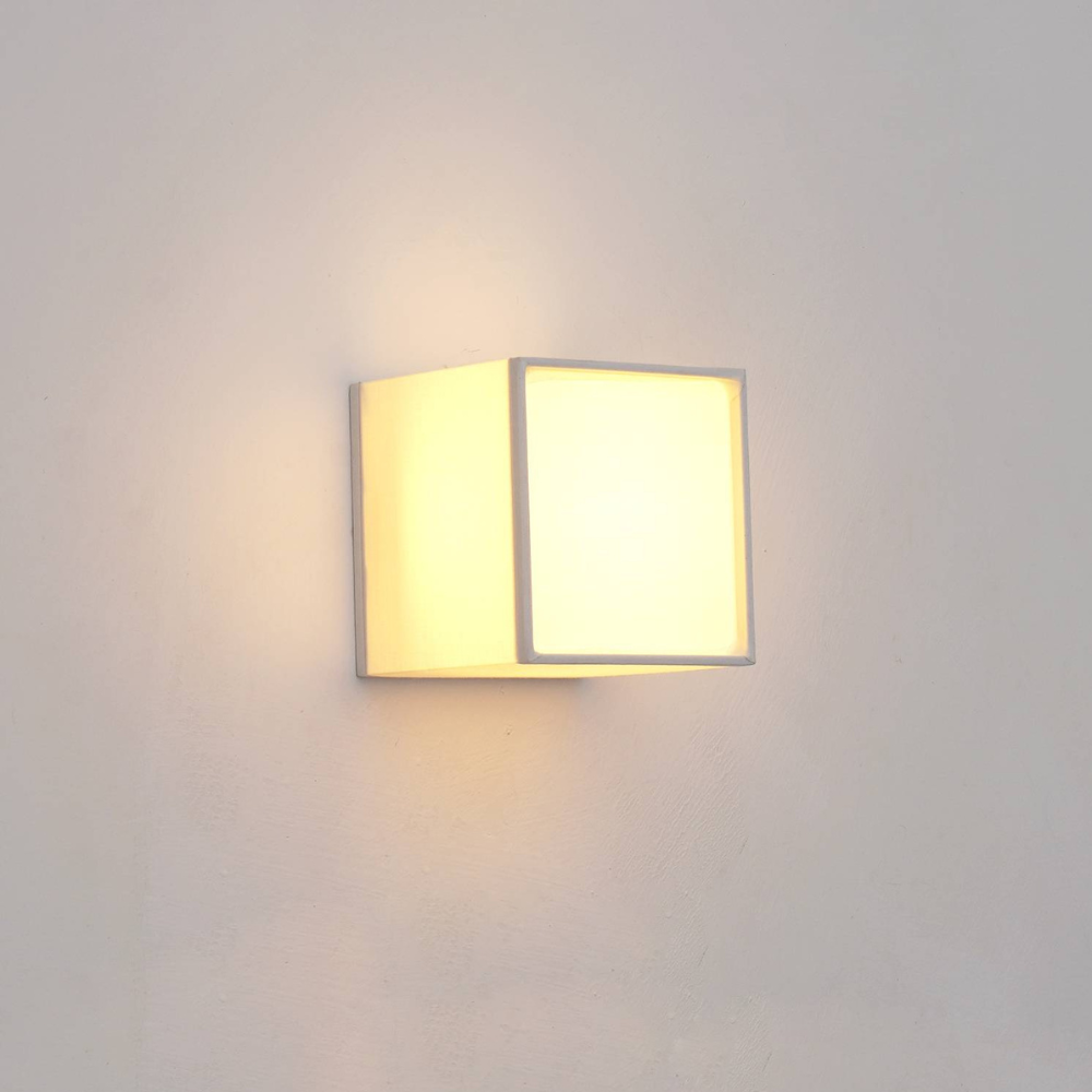 LED Cube Wall Sconce with Fabric Shade - Modern Japandi Style White