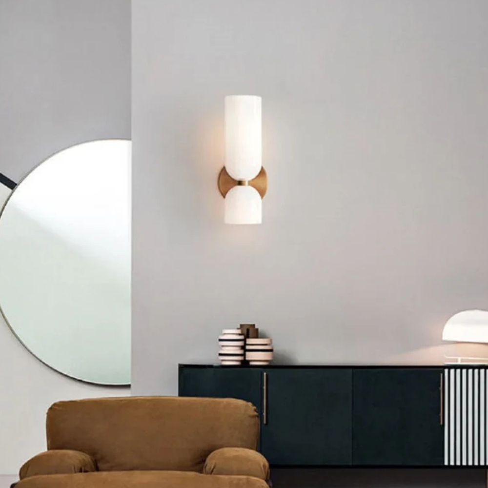 Moderne Sanduhr Glas-Wandleuchte – Geometrische Wandleuchte mit zwei Kugeln