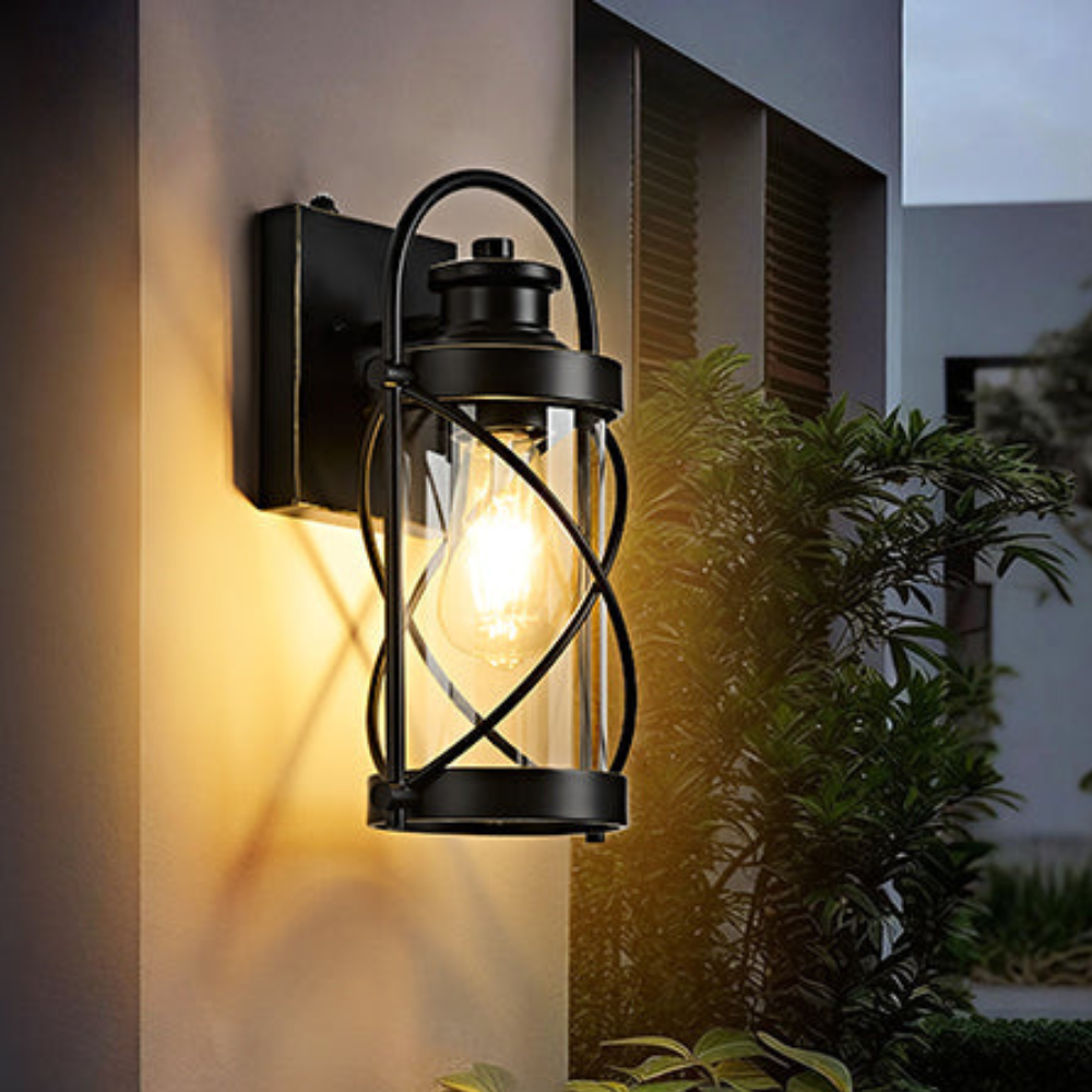 LED-Veranda-Laterne mit Aluminium-Druckguss-Kreuzgitter und klarem Glaszylinder