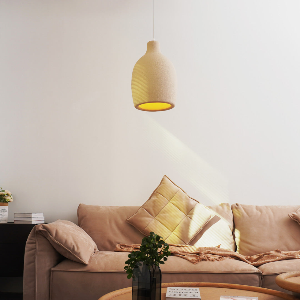 Pendant Light Fixture with Textured Stone Finish - Wabi Sabi Japandi