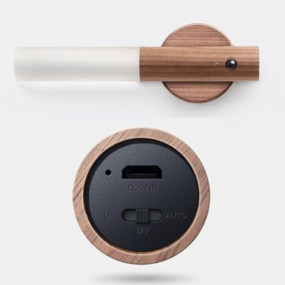 Wall Sconce with Motion Sensor LED - Modern Scandinavian Wood Style