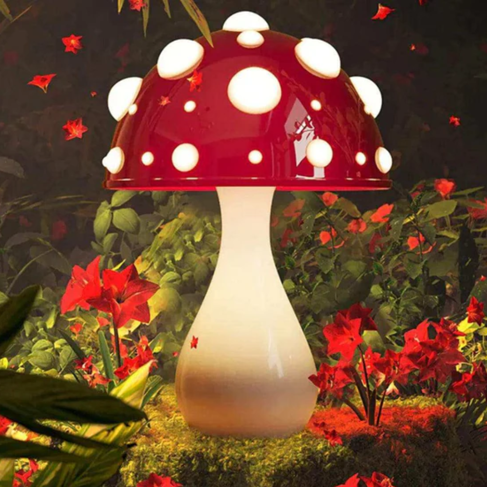 Table Lamp with Polka Dot Mushroom Shade - Modern Mid Century Retro