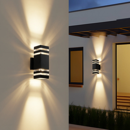 Modern Outdoor Black Box LED Wall Light - Up Down Sconce
