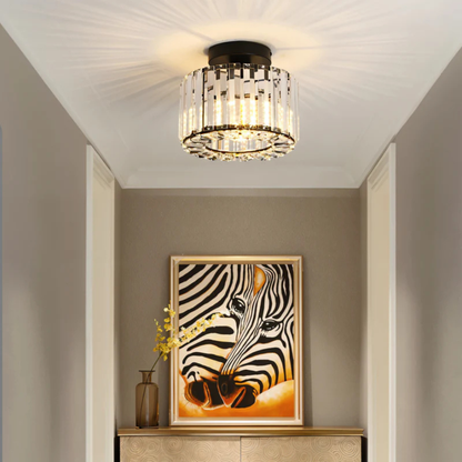 Cylindrical Crystal Flush Mount Light with Glass Prisms - Modern Art Deco