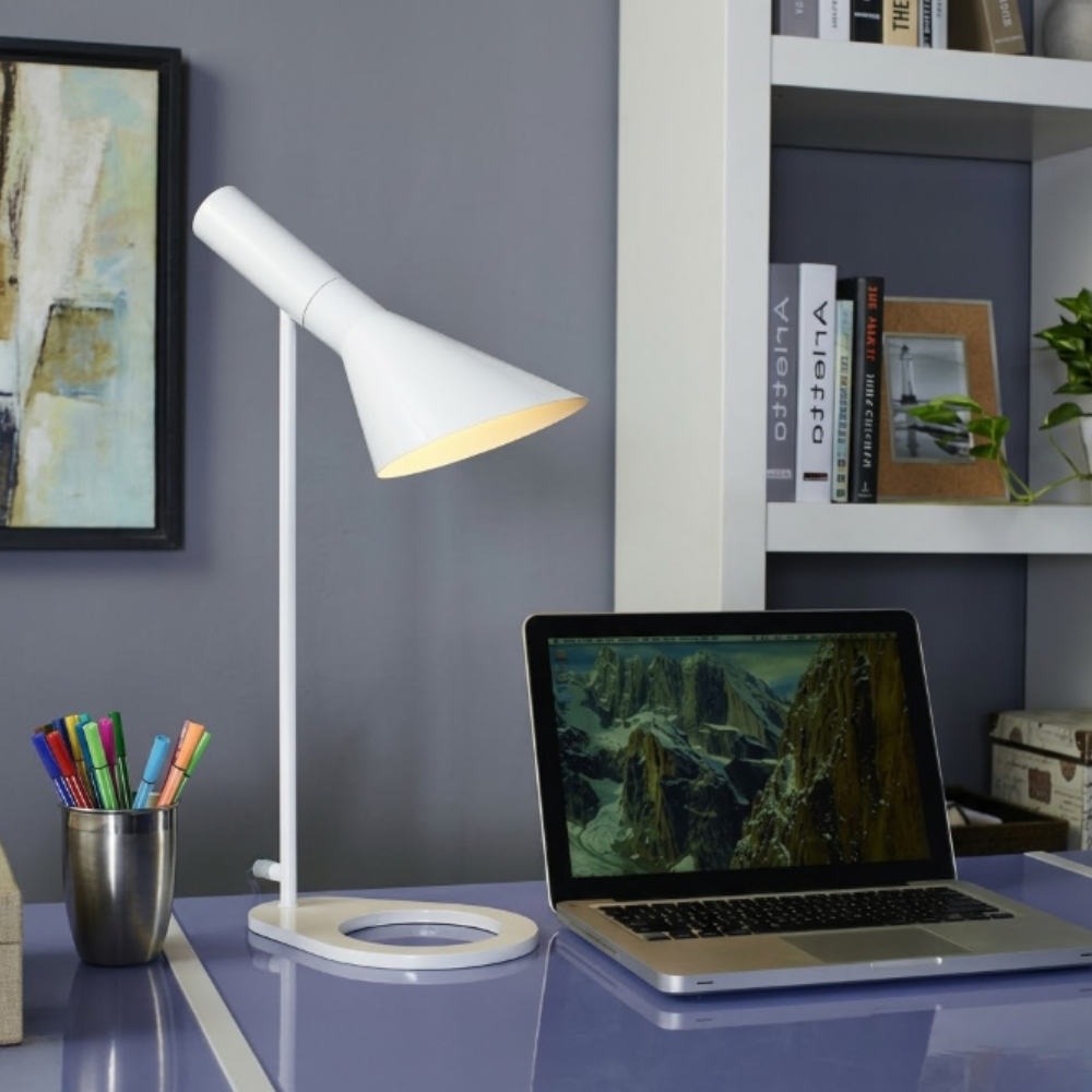 Metal Desk Lamp with Tilting Tapered Shade - Mid Century Modern