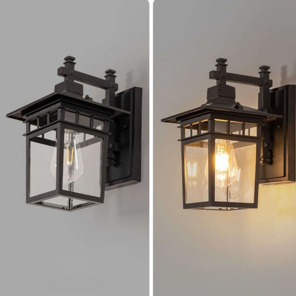 Die-Cast Aluminum Porch Light - Weather-Resistant Clear Glass Wall Lamp