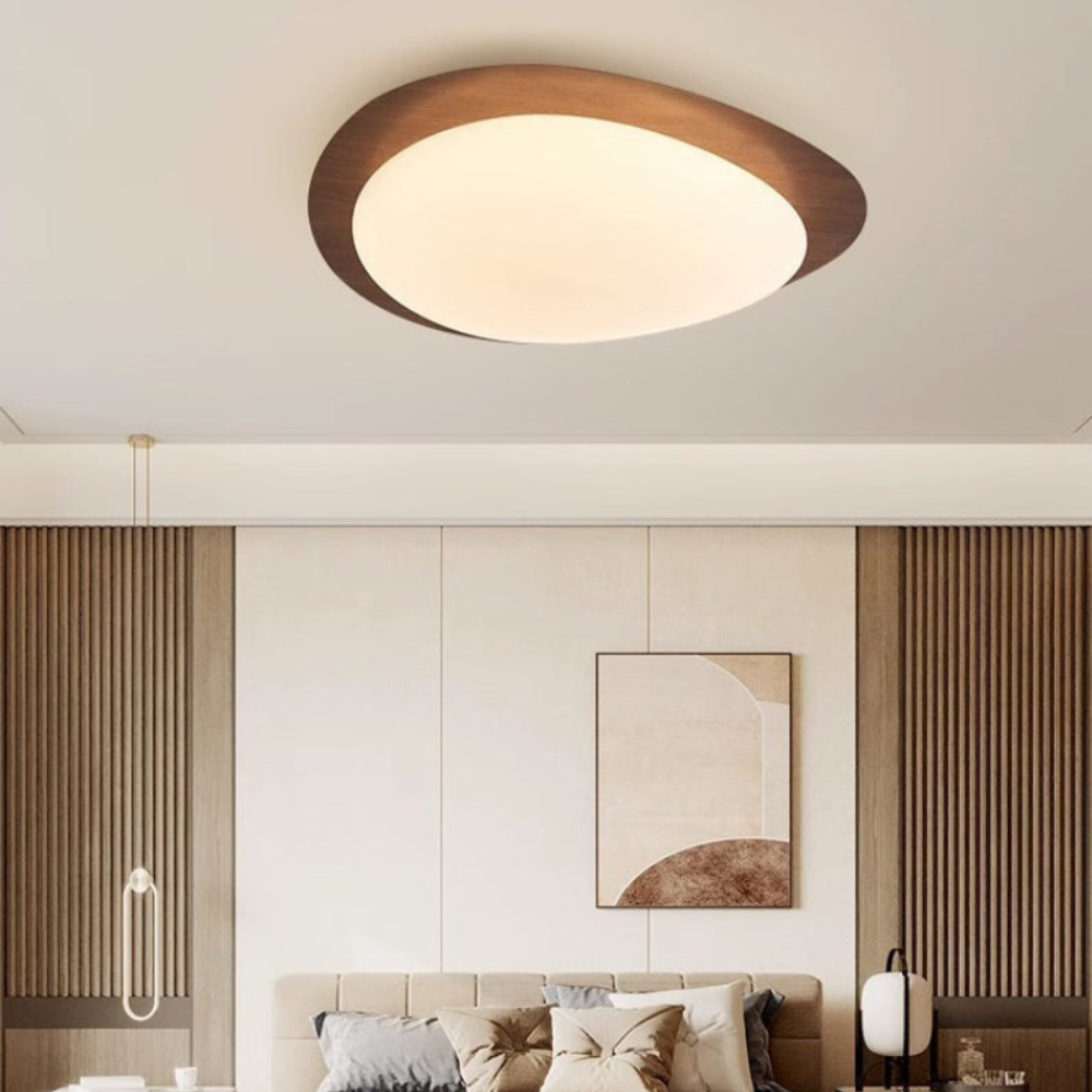 Flush Mount Ceiling Light with Wood Tone - Modern Scandinavian Pebble