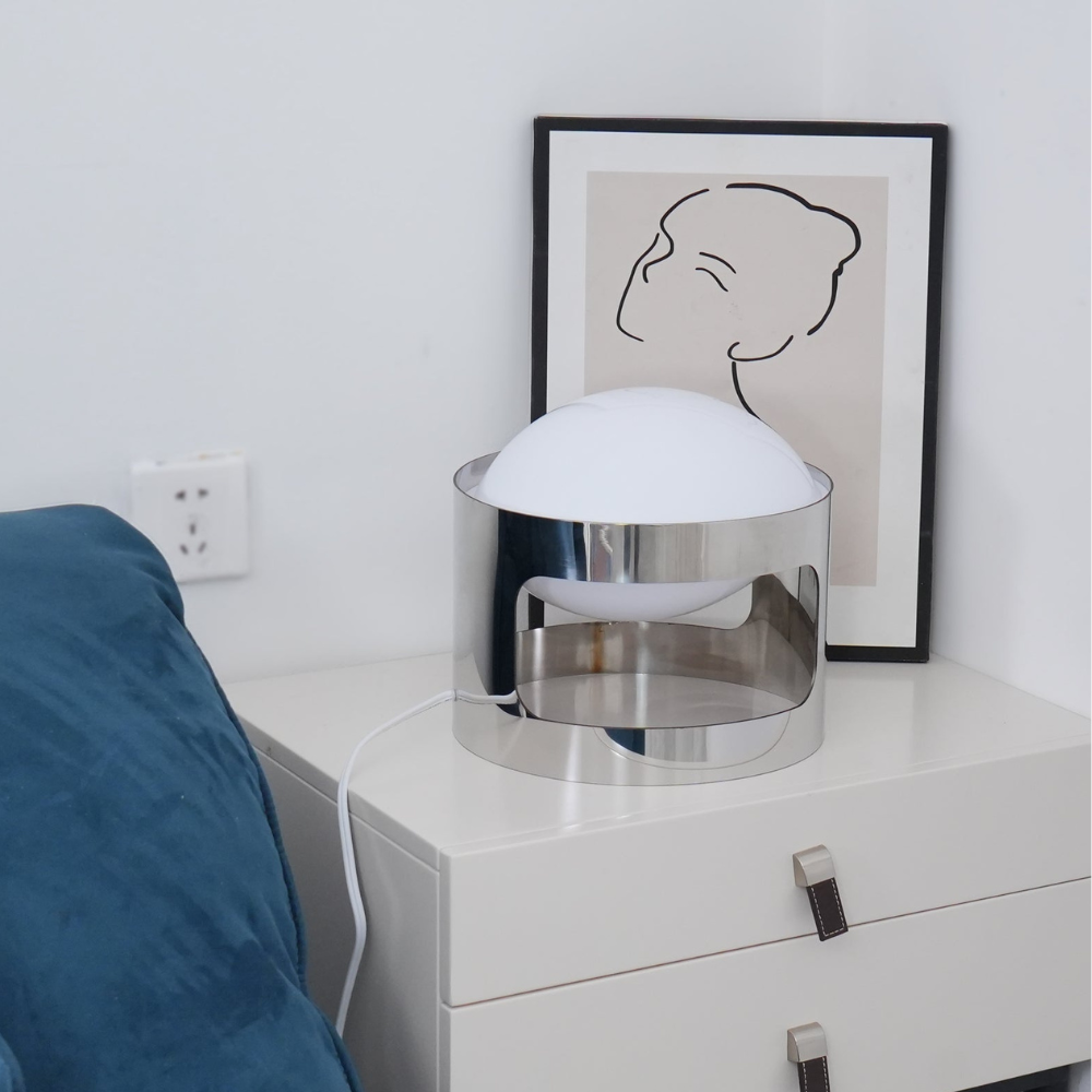 Glass Orb Table Lamp with Chrome Metal Base - Mid Century Modern