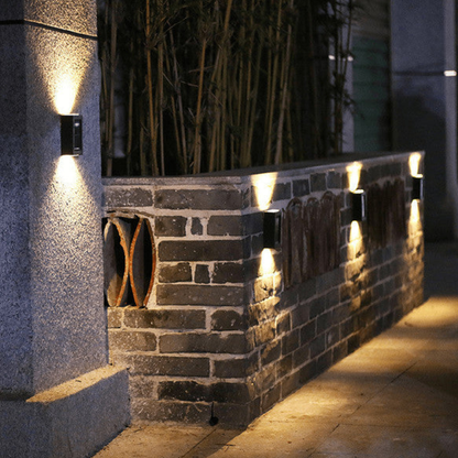 Solar Powered Outdoor Wall Sconce - Dual Beam LED Exterior Fence Light