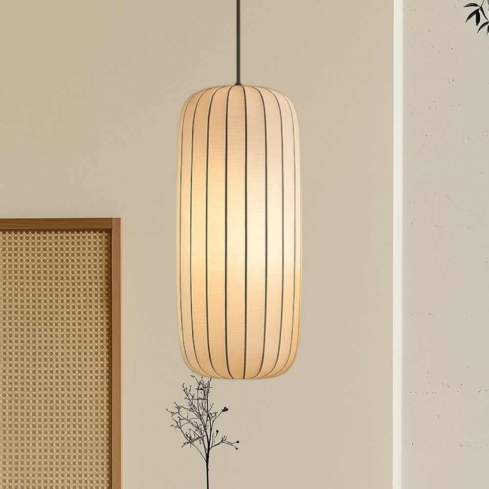 Pendelleuchte mit plissiertem Stoffschirm – Modernes Mid-Century-Hängelicht