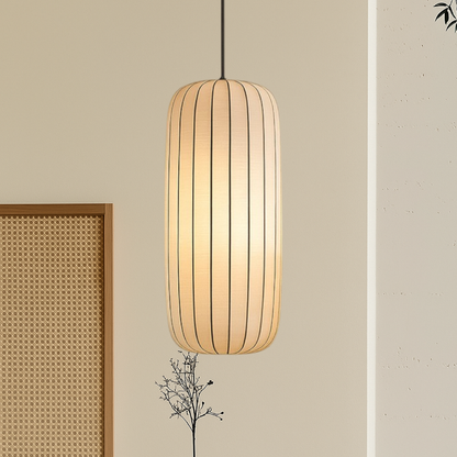 Pendant Light with Pleated Fabric Shade - Modern Mid Century Hanging