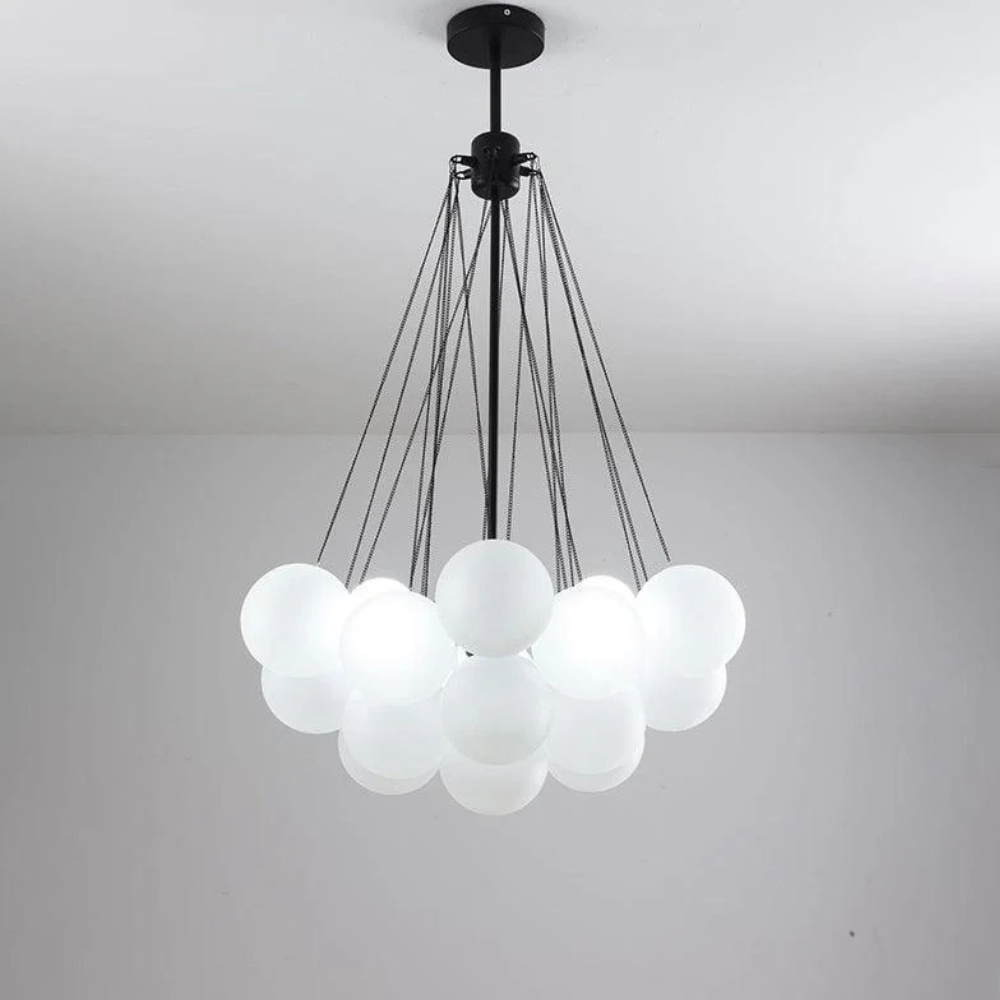 Kronleuchter mit Cluster-Glaskugelschirmen und verstellbarer Stange – Mid Century
