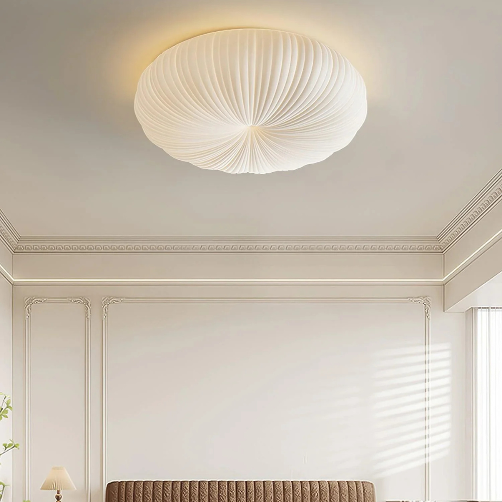Flush Mount Ceiling Light with Pleated Shade - Modern Scandinavian LED
