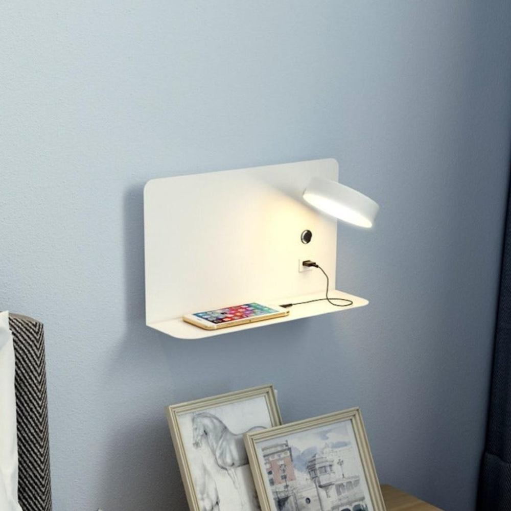Wall Sconce with USB Charging Port and Shelf - Modern Minimalist