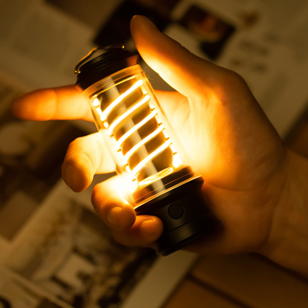 Rechargeable Outdoor Lantern with Warm Glow Coil - Metal Hanging Hook and Stand