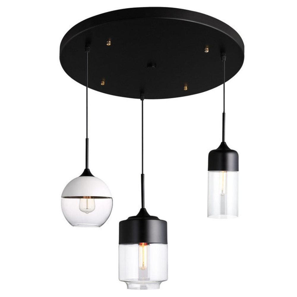 Modern Smoky & Clear Glass Pendant Light - Geometric Glass Pendant Lights