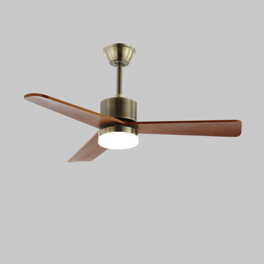 LED-Deckenventilator aus Metall und Holz mit 6-Gang-Fernbedienung – Modernes Design