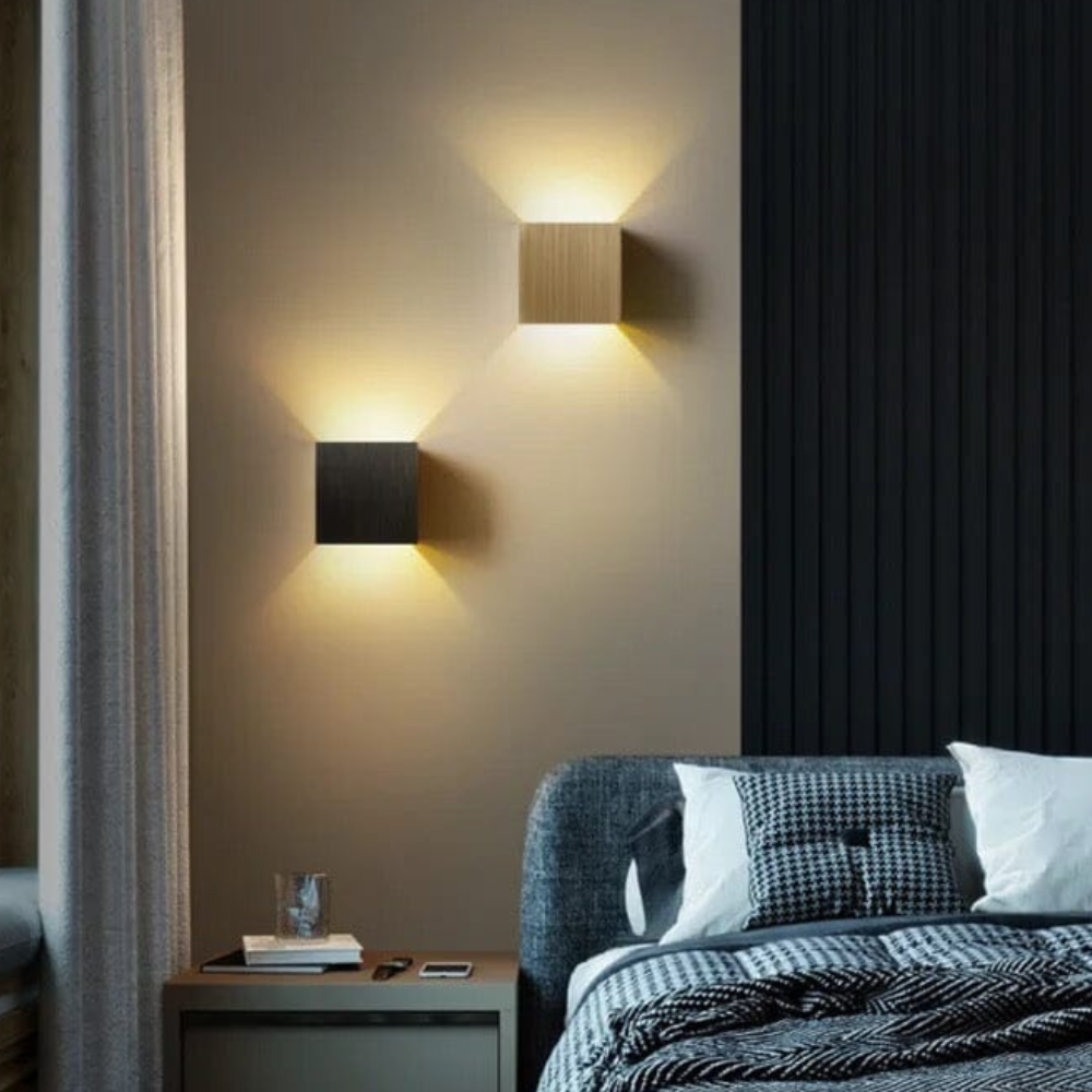 Modern Up and Down Cube Wall Sconce - Brushed Aluminum Geometric Light