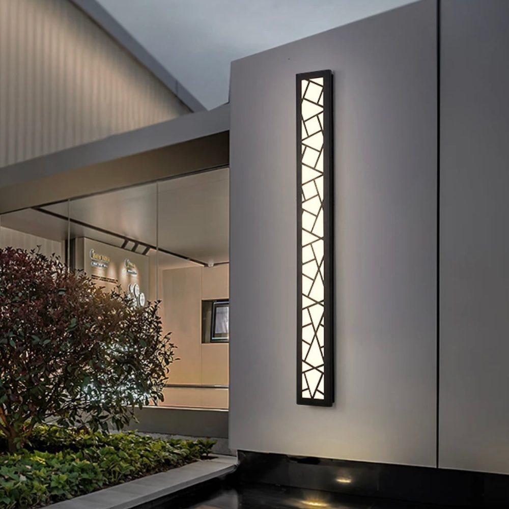 Long Geometric Outdoor Wall Sconce - Mosaic Pattern Linear LED Lantern