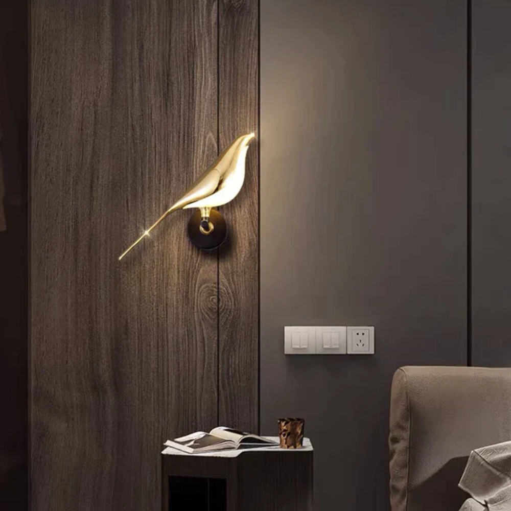 Bird Shape LED Wall Lamp - Nature Inspired Gold and Black Sconce