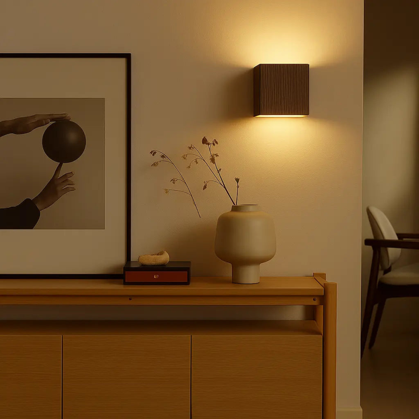 Modern Wood-Texture Cube Wall Light