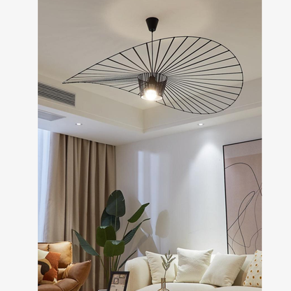 Ribbon Wave Pendant Light with Slotted Metal Frame - Modern Art Deco