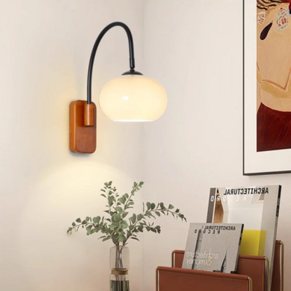 Arched Wall Sconce with Wood Base  - Bauhaus Mid Century