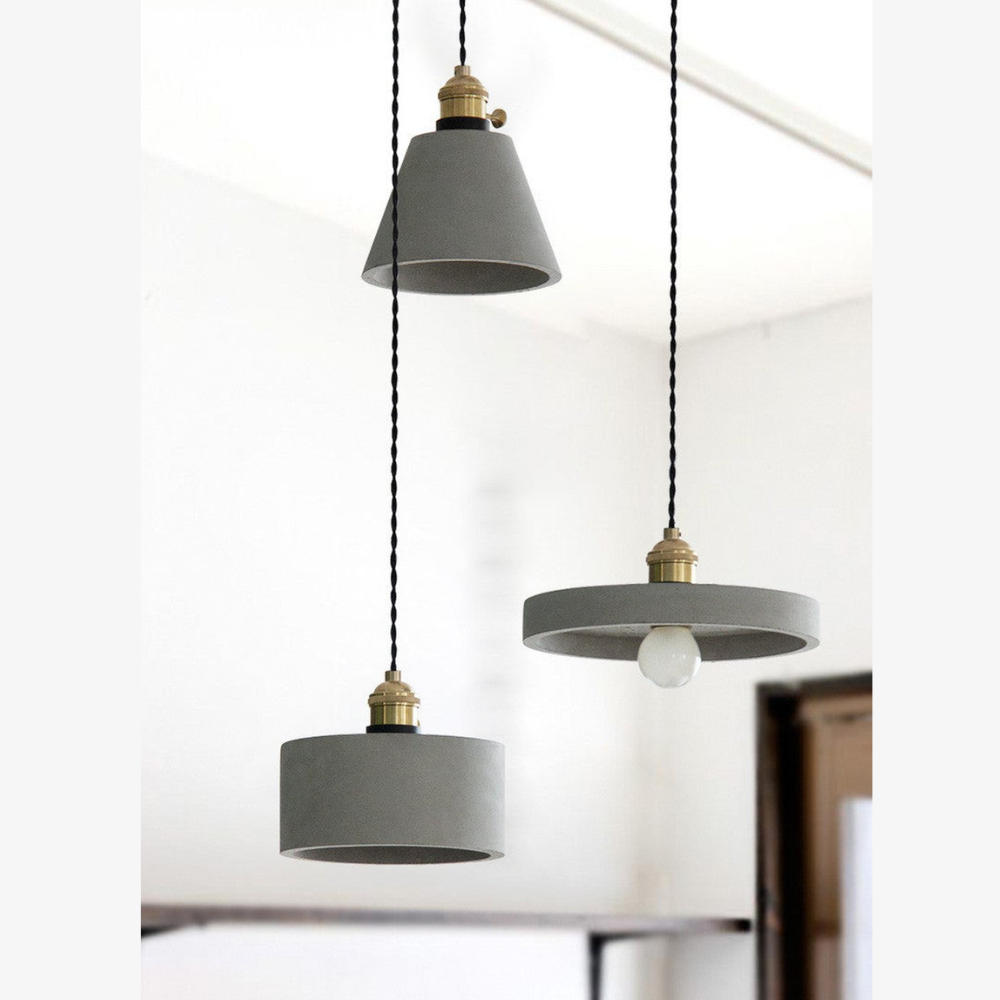 Moderne geometrische Beton-Pendelleuchte – Industrielle Silhouette aus Zement, Hängeleuchte