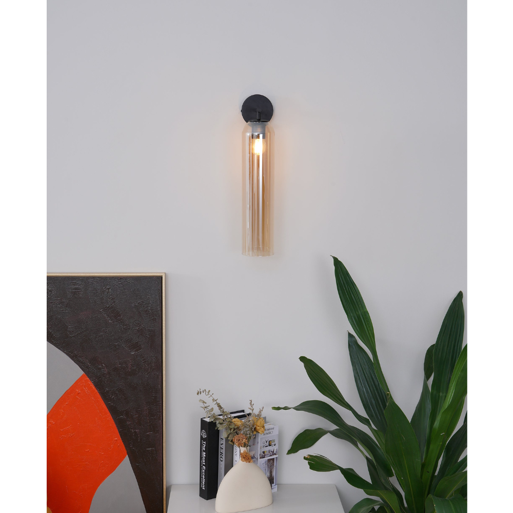 Applique murale moderne en verre cylindrique - Silhouette allongée de pilule lumière verticale