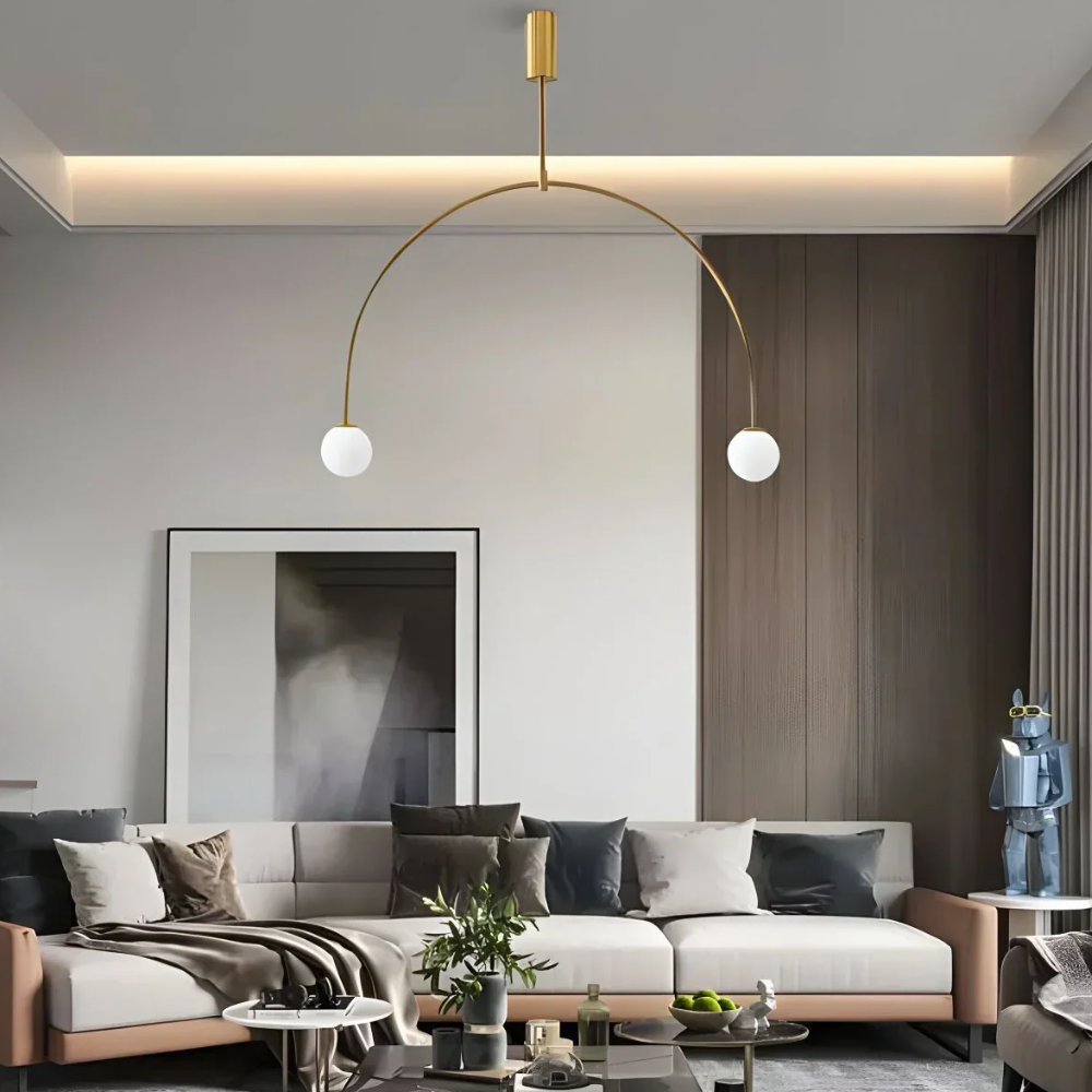 Lustre avec cadre métallique voûté et globes en verre - Moderne milieu du siècle