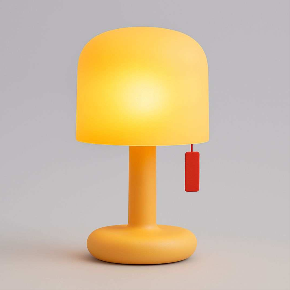 Mushroom Table Lamp with Orange Dome Shade - Modern Mid Century