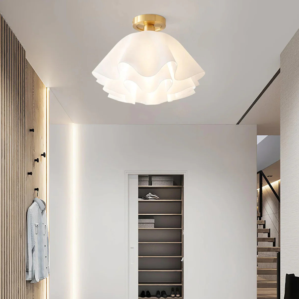 Flower Petal Ceiling Fixture with Brass Base - Transitional Mid Century