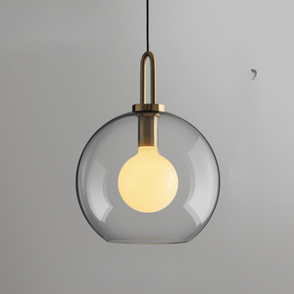 Globe and Capsule Glass Pendant Light with Brass Arch - Modern Style