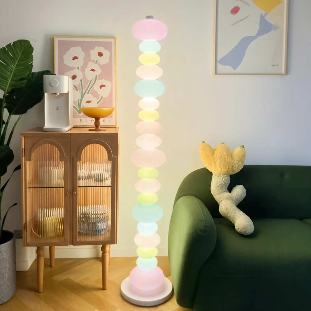 Floor Lamp with Stacked Blown Glass Totem Column and Solid Marble Base