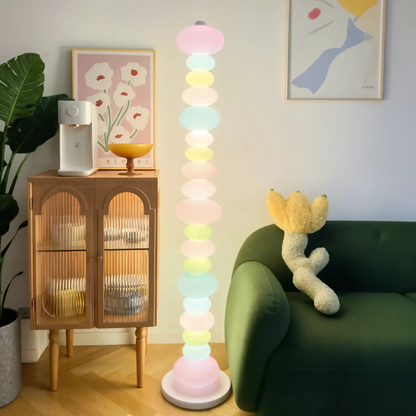 Floor Lamp with Stacked Blown Glass Totem Column and Solid Marble Base