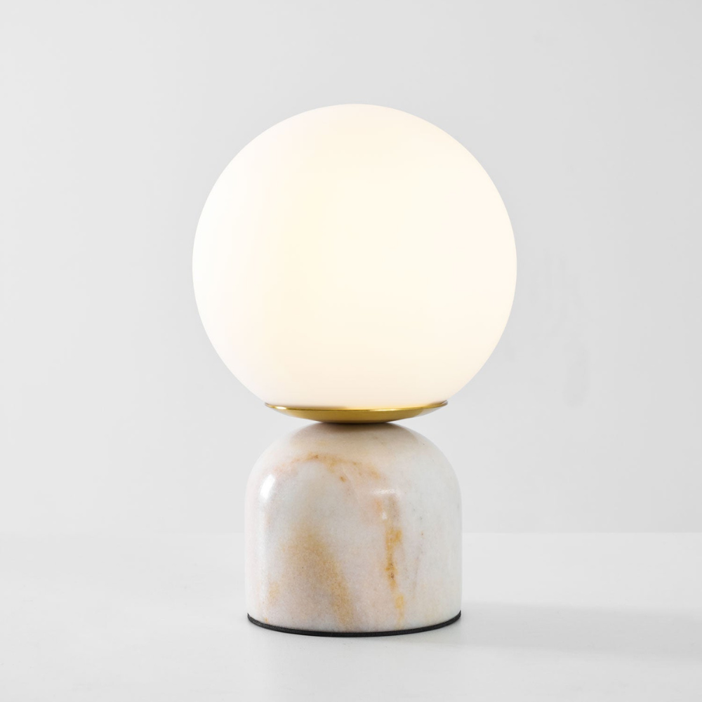Mid-Century Modern Marble Table Lamp - Round Glass Globe Bedside Light