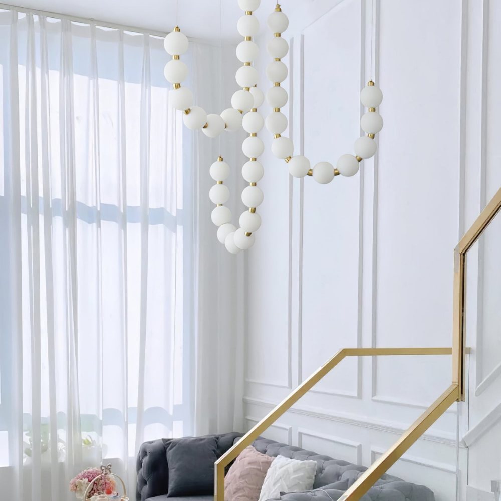 Hanging Ceiling Light with Acrylic Globes - Minimalist Sculptural Gold