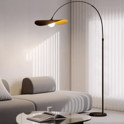 Arc Floor Lamp with Wavy Petal Shade and Iron Frame - Wabi Sabi Style