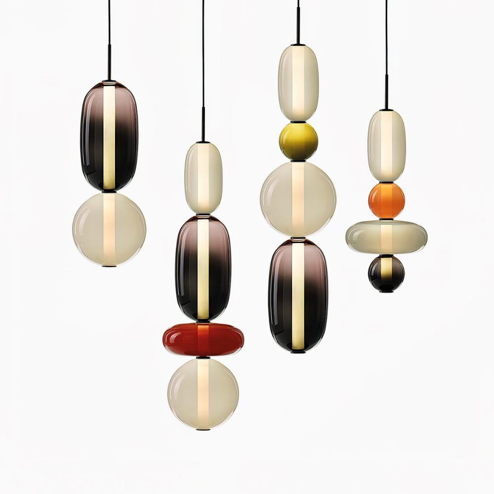 Gestapelte Glas-Hängeleuchte mit geometrischen Ebenen – Art-Déco-Stil