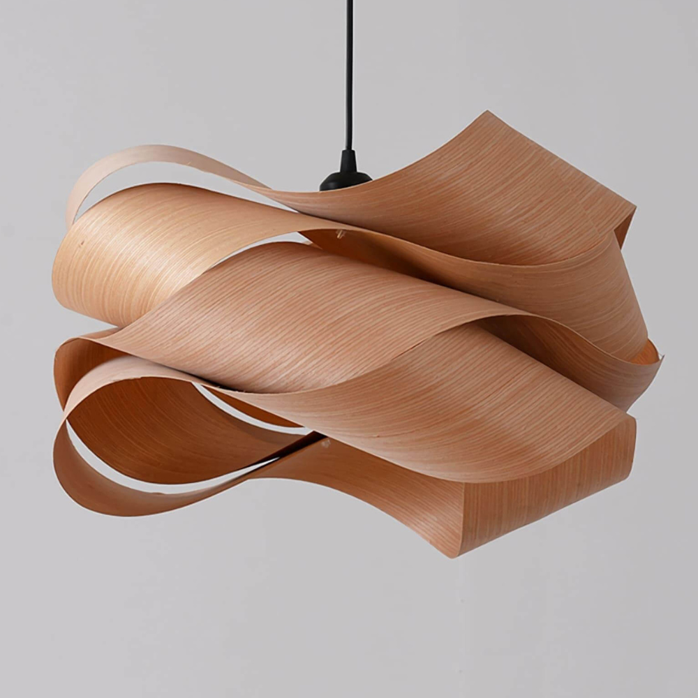 Wood Ribbon Pendant Light with Spiral Shade - Mid Century Modern